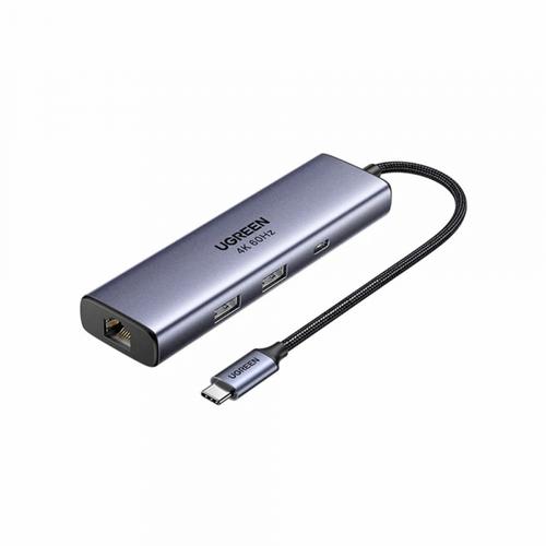 Hub USB-C UGREEN CM512 (75643), 6in1, 1x USB Type-C, 2x USB-A, 1x RJ45, 1x Display Port (Gri)