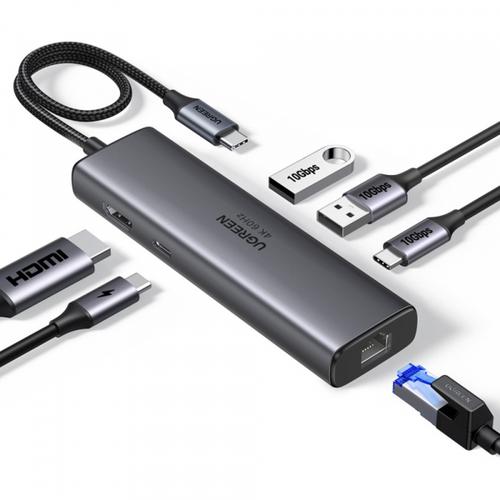 Hub USB-C UGREEN CM512 (45000), 2 x USB-A 3.2 - 2 x USB-C - 1 X HDMI - 1 x RJ45 (Gri)