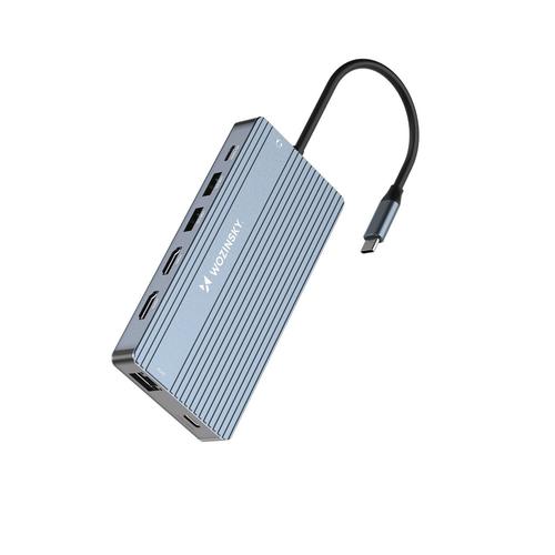 Hub 14 in 1 Wozinsky WDS03Y5S, pentru 3 monitoare, USB-C, HDMI, DisplayPort, RJ45, SD/TF (Gri)