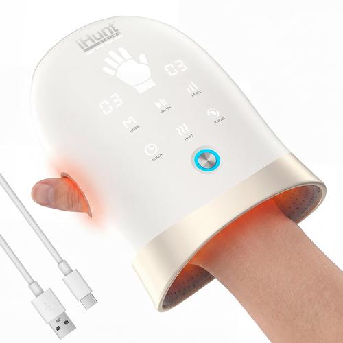 Aparat de masaj pentru maini si degete iHunt SPA HandMassage Heat Pro, Compresie cu perne de aer, Functie incalzire, Masaj bionic, Acumulator