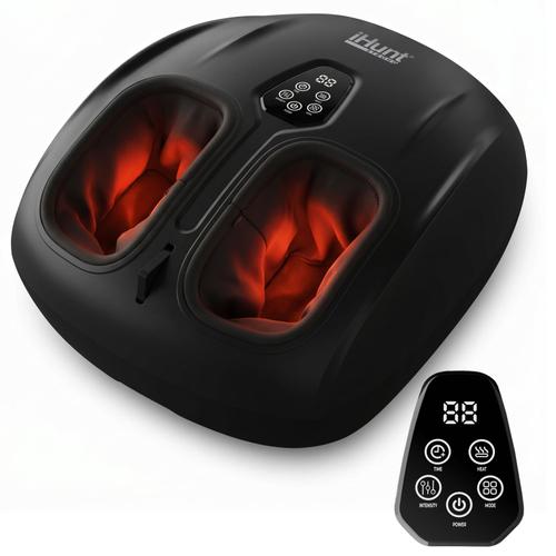 Aparat de masaj pentru picioare si talpi iHunt SPA FootRelax AirHeat, Reflexoterapie, Compresie cu perne de aer, Incalzire, Role masaj (Negru)