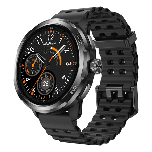 Smartwatch Ulefone Armor Watch Pro 48mm, Ecran AMOLED 1.5inch, Corning Gorilla Glass 3, 410mAh, Android 10+ / iOS 9+, 5ATM, Waterproof + 2 curele (Negru)