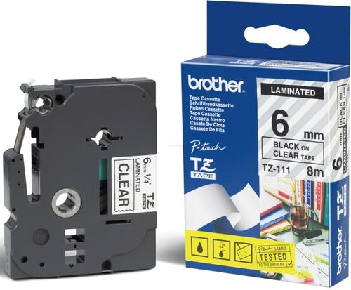 Banda laminata Brother TZ 8m/6mm (Negru/transparent)