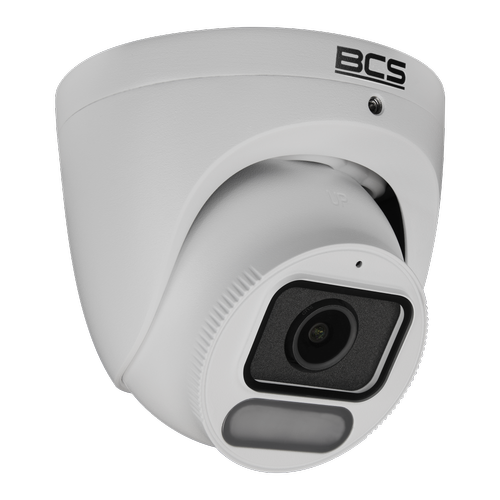 Camera supraveghere exterior BCS POINT BCS-P-EIP28FCL3-Ai1, Dome, 8MP, 3840x2160, 2.8mm, F1.0, 16x Zoom digital, Lumina alba 30m, Rj-45, PoE, IP67 (Alb)