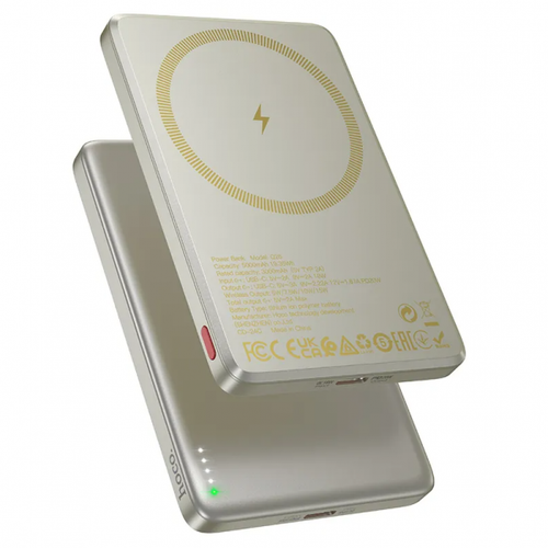Baterie Externa Wireless HOCO Q26, 5000mAh, 20W, PD + FQI, 1 x QI - 1 x USB-C (Portocaliu)