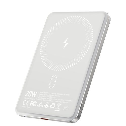 Baterie Externa Wireless BWOO P79, 5000mAh, 20W, PD + FQI, 1 x QI - 1 x USB-C (Gri)