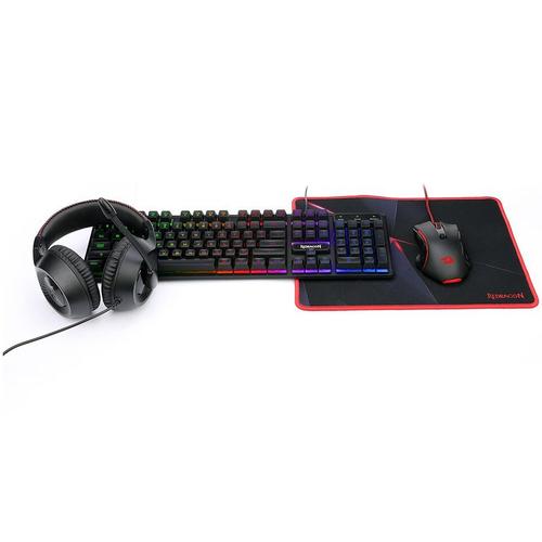 Kit gaming cu fir Redragon S137 Essentials 4 in 1  mouse, tastatura, casti, mousepad, iluminare RGB, Negru
