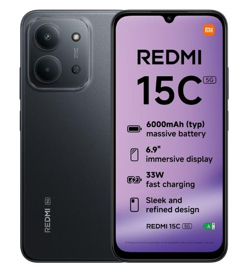 Telefon Mobil Xiaomi Redmi 15C 5G, Procesor Octa-Core, IPS LCD 6.9inch, 4GB RAM, 256GB Flash, Camera Duala 50 MP + QVGA, Wi-Fi, 5G, Dual Sim, Android (Negru)