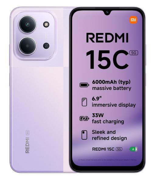 Telefon Mobil Xiaomi Redmi 15C 5G, Procesor Octa-Core, IPS LCD 6.9inch, 4GB RAM, 256GB Flash, Camera Duala 50 MP + QVGA, Wi-Fi, 5G, Dual Sim, Android (Mov)