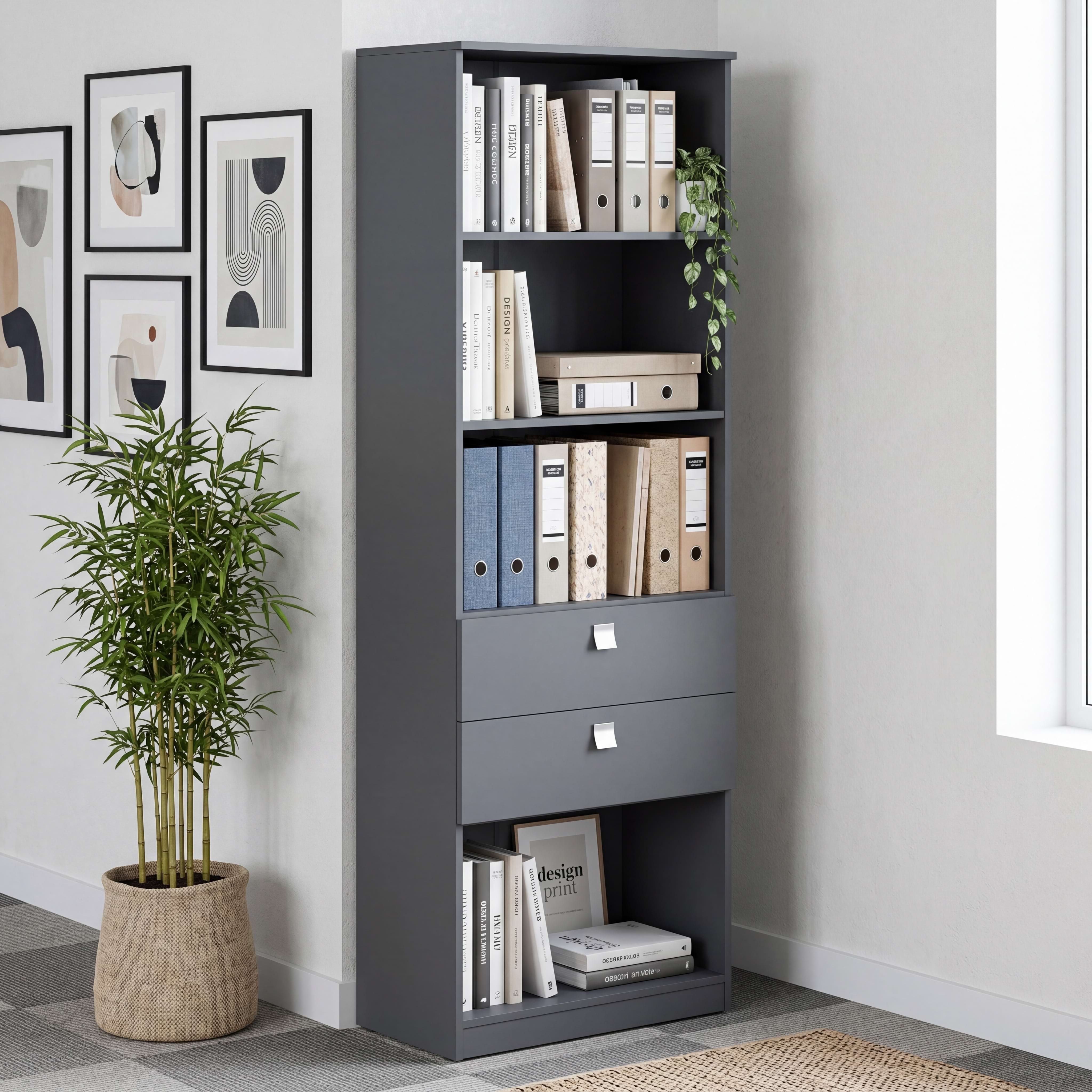 Biblioraft LINEA 70, 2 rafturi, 2 sertare