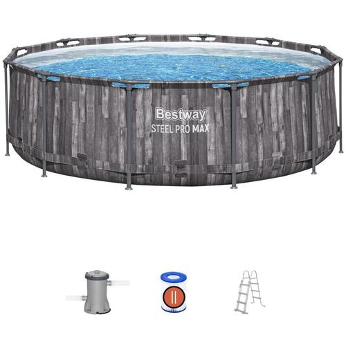 Piscina Bestway Steel Pro Max, 3.66 x 1 m, 9150 l, pompa de filtrare, cartus filtrant, scara, Gri