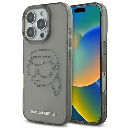Husa pentru Apple iPhone 16 Pro Max, Karl Lagerfeld, IML Rhinestones Karl's Head, Neagra