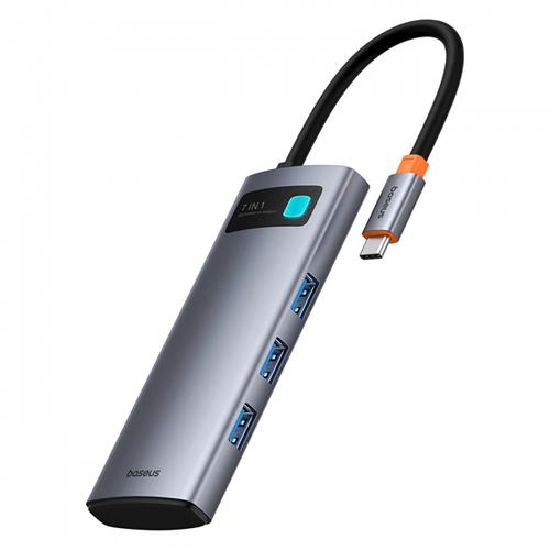 Hub USB-C Baseus Metal Gleam, 3 x USB-A 3.0 - 1 x USB-C - 1 x HDMI - 1 x SD - 1 x microSD, B00030708811-01 (Gri)