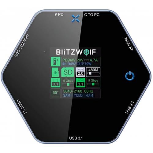 Hub USB-C BlitzWolf BW-TH16, HDMI 4K@60Hz, 2 x USB 3.1, 1 x USB-C 3.1, USB-C PD 100W, SD, TF, 8in1 (Gri)