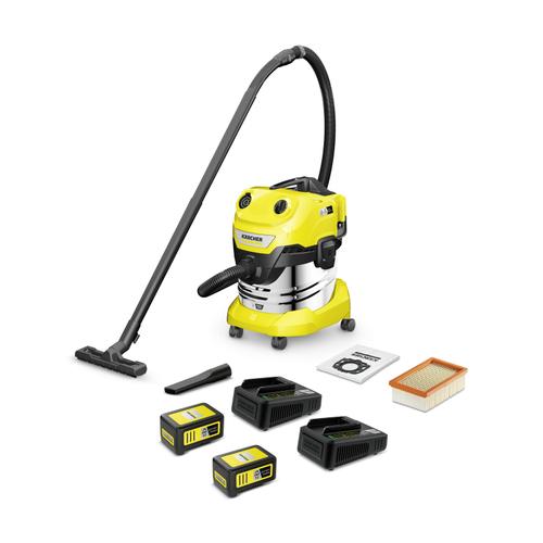 Aspirator umed uscat Karcher WD 4-18 S Dual Battery Set V-20/22, 380 W, 20 L, 32 l/s (Galben/Negru)