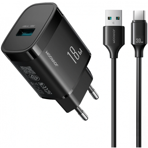 Incarcator Retea Cu Cablu USB-C Joyroom JR-TF4, 18W, 3A, 1 x USB-A (Negru)