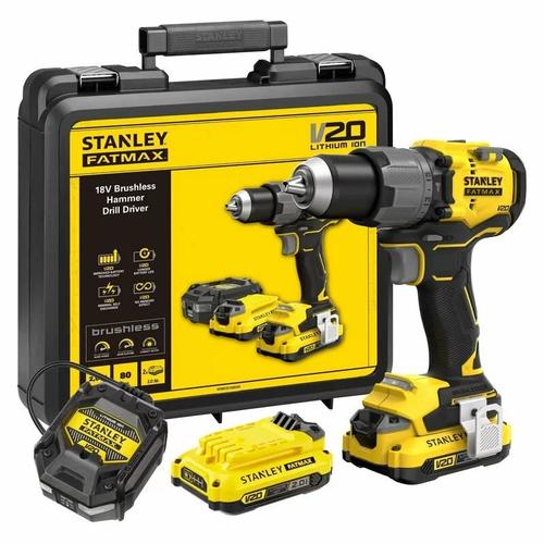 Masina de gaurit si insurubat cu percutie cu acumulator 18V Stanley SFMCD726D2K-QW, motor fara perii, mandrina metalica, iluminare LED, 80nM, 2 x acumulator 2.0 Ah, incarcator si valiza transport