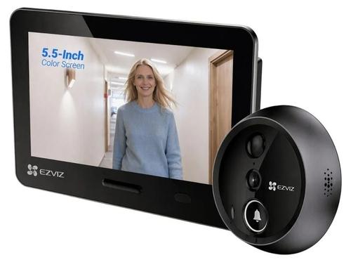 Vizor cu sonerie usa si monitor EZVIZ EP4 CS-EP4 (8MP) Golden, 4K 8MP, 5.5 inch, Wi-Fi, recunoastere faciala, PIR, audio, IP54 (Argintiu)