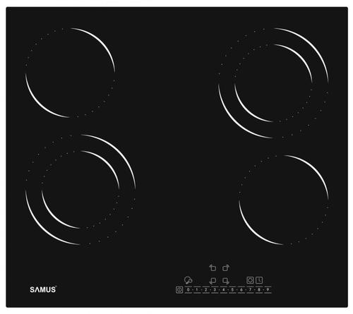 Plita incorporabila Samus PSVE-64BG3, Vitroceramica, 5800 W, 4 Zone de gatit (Negru)