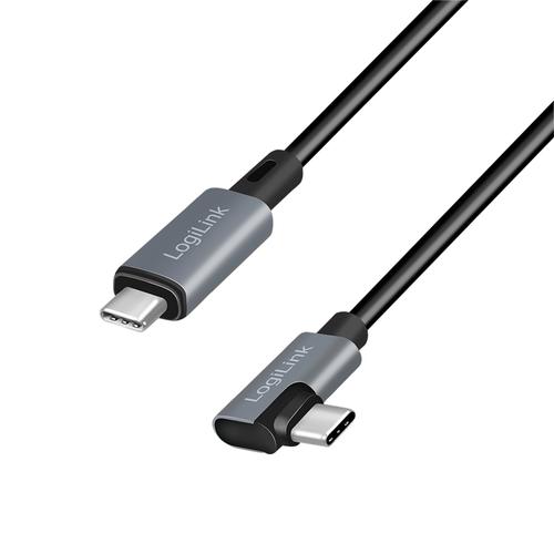Cablu alimentare si date LOGILINK, pentru smartphone, USB 2.0, USB Type-C (T) la USB Type-C (T) la 90 grade, 1m, PD 100W, 2 x ecranat, plastic, Negru