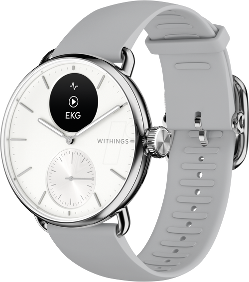 Smartwatch Withings Scanwatch 2, 38mm, Ecran OLED, Sticla Safir, Monitorizare Somn, Activitate, Temperatura, SpO2 (Argintiu/Alb)