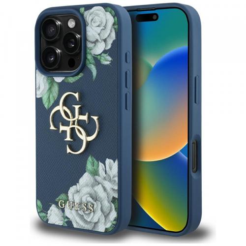 Husa pentru Apple iPhone 16 Pro Max, Guess, 4G Grained Roses Big Logo, Albastra