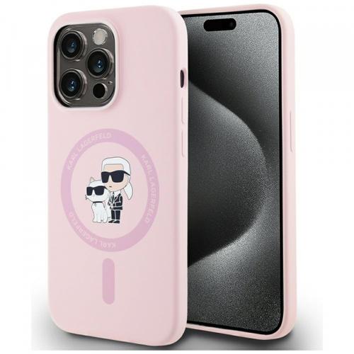 Husa MagSafe pentru Apple iPhone 14 Pro Max, Karl Lagerfeld, Silicone Karl & Choupette, Roz