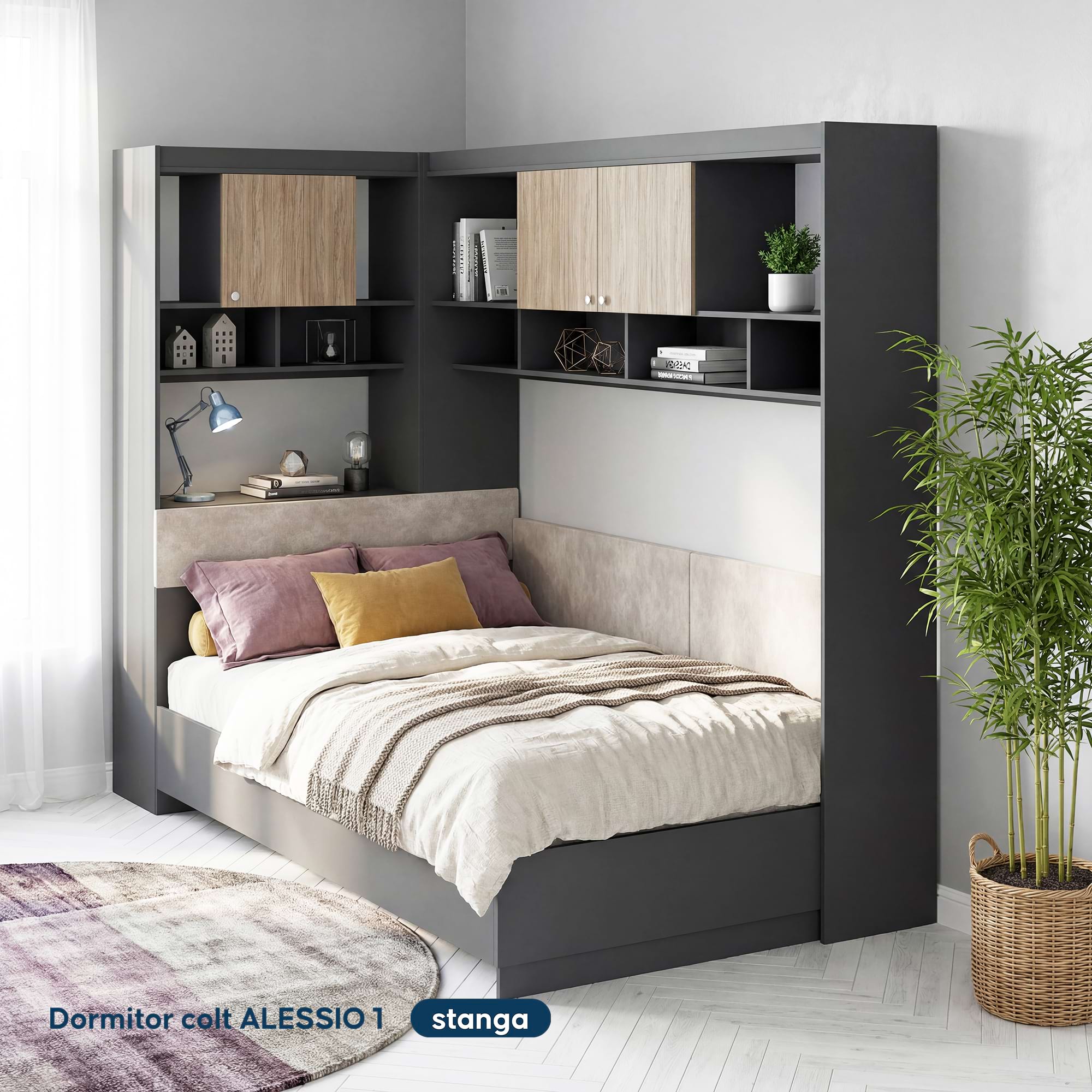 Dormitor complet ALESSIO 1 cu saltea inclusa