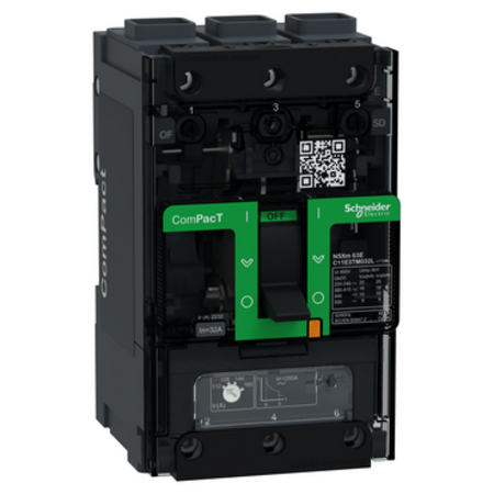 Intreruptor CompPacT NSXm E (16 kA la 415 VAC), 3P 3d, 32A TMD unitate de declansare, conectori EverLink