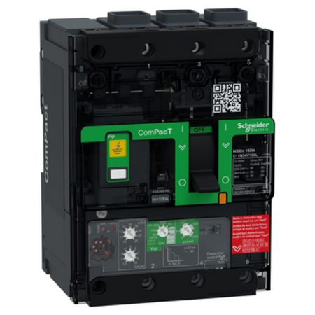 Intreruptor CompPacT NSXm N (50 kA la 415 VAC), 3P 3d, 100A, unitate de declansare Micrologic 4.1, conectori EverLink
