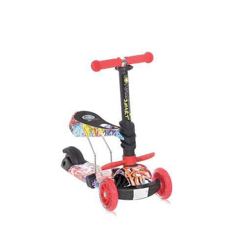 Trotineta pentru copii Lorelli Smart Graffiti, 3 ani+, sa detasabila, ghidon si sa reglabila pe inaltime in 3 pozitii, 2 roti luminoase pe fata