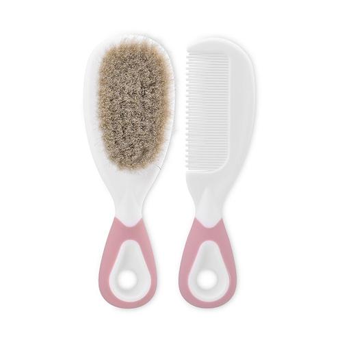 Set pieptan cu perie din par natural Lorelli Blush Pink, 0 luni+
