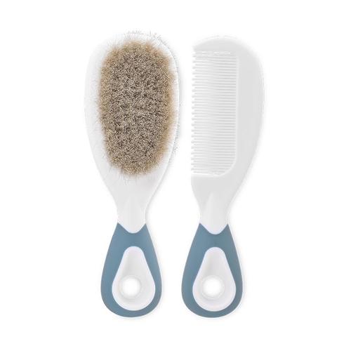 Set pieptan cu perie din par natural Lorelli Moonlight Blue,  0 luni+