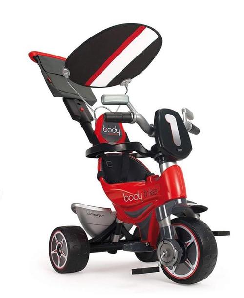 Tricicleta evolutiva pentru copii Injusa Body, cu maner parental, include rucsac, 10 luni+, Negru/Rosu