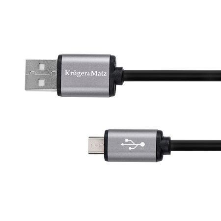 Cablu Kruger&Matz KM1234, USB - MICRO USB, 0.2 m (Negru/Argintiu)
