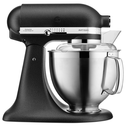 Mixer profesional KitchenAid Artisan Elegance 5KSM185PSEBK, 4.8 l/ 3 l, 300 W, Carlig aluat, Batator 6 fire (Negru)