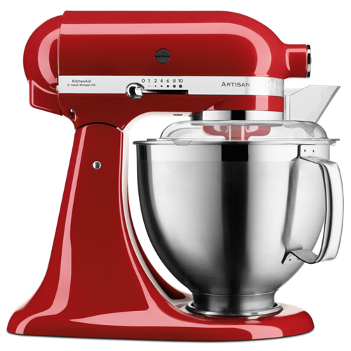 Mixer profesional KitchenAid Artisan Elegance 5KSM185PSEER, 4.8 l/ 3 l, 300 W, Carlig aluat, Batator 6 fire (Rosu)