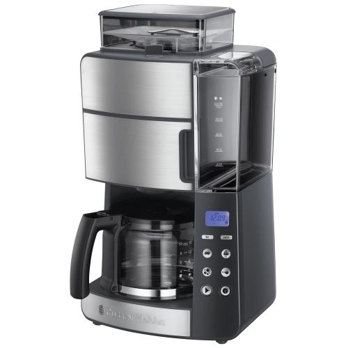 Cafetiera Russell Hobbs Grind & Brew 25610-56, 1000 W, 1.25 l, 250 g, Rasnita ajustabila, Selector aroma, Inox/Negru