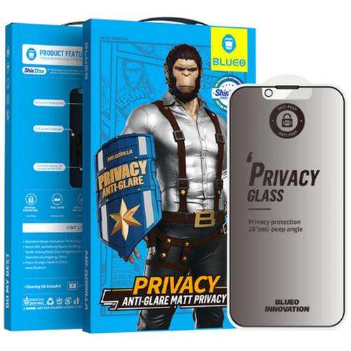 Folie de protectie Ecran Matte Privacy Blueo Anti-Peep pentru Apple iPhone 14 Plus / 13 Pro Max, Sticla Securizata, Full Glue