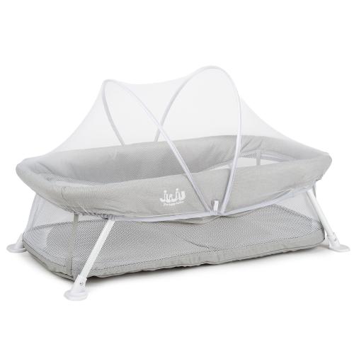 Patut portabil pentru nou-nascuti si bebelusi Juju Little Dreamy, 80x42 cm, salteluta, plasa anti-insecte, husa lavabila, design ergonomic, structura stabila, geanta transport, Gri