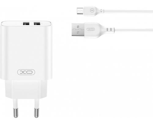 Incarcator Retea Cu Cablu microUSB XO Design CE34, 18W, 2.4A, 2 x USB-A, Alb