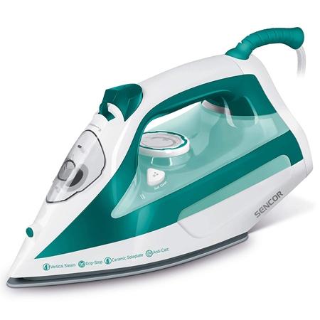 Fier de calcat Sencor SSI 6100GR, talpa ceramica, 2600 W, Abur, functie auto-curatare, capacitate rezervor apa 470ml (Alb/Verde)
