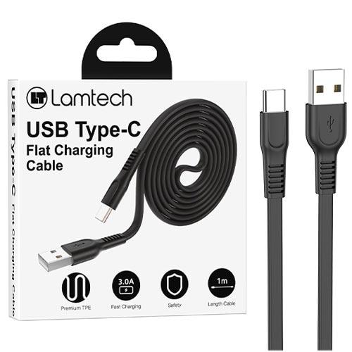 Cablu Date si Incarcare Lamtech, USB la Type-C, Plat, 3A, 1m, Negru