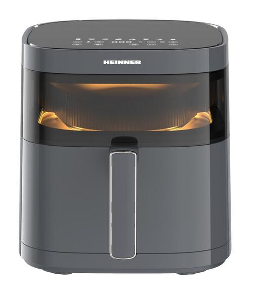 Friteuza cu aer cald Heinner DualHeat HAF-B6GRY17LG, 1700 W, 5.7 l, Display Digital, Fereastra supraveghere, Lumina interna, 8 programe (Gri)