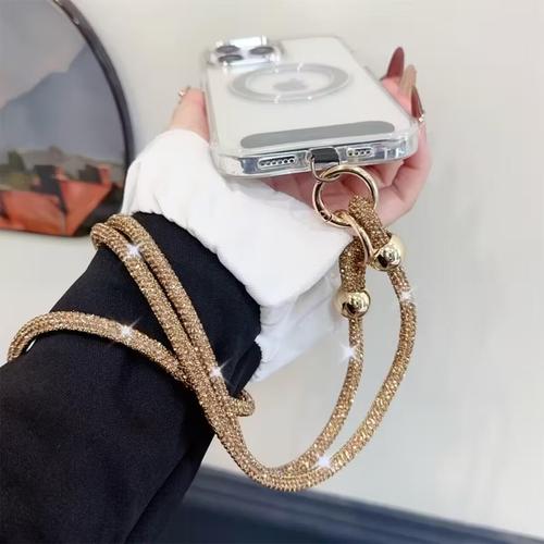 Snur telefon cu cristale Lemontti, 120cm, Auriu