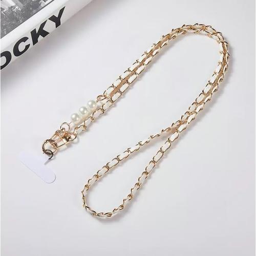Snur telefon cu perle Lemontti, 120cm, Alb