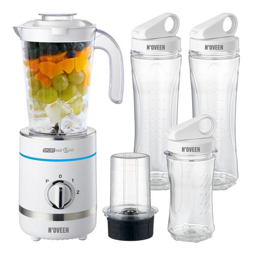 Blender Sport Mix & Fit Noveen SB2100X, 500 W, Cana 800 ml, 2 sticle 600 ml, 1 sticla 300 ml, Rasnita 50g (Alb)