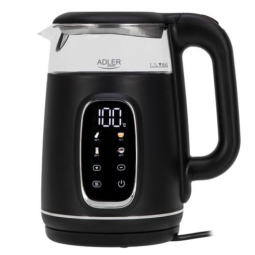 Fierbator de apa Adler AD 1305BS, 1.7 l, 2200 W, Afisaj LED, Baza pivotanta 360, Filtru calcar, 5 presetari (Negru/Argintiu)
