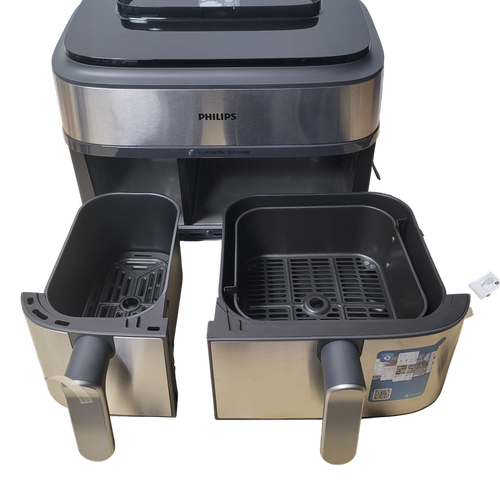 Friteuza dubla cu aer cald Philips Seria 5000, 2750 W, 9 l, 1.2 kg, 12 programe, Timer, Temperatura ajustabila 40-200 C (Argintiu)