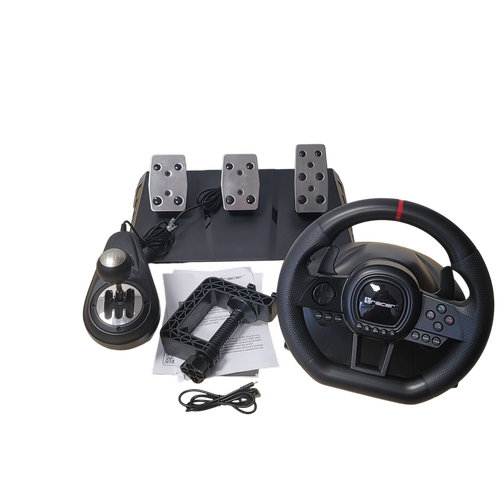 Set volan cu pedale si schimbator Tracer SimRacer TRAJOY47345 GameZone, 6in1, PlayStation 4, PC, Xbox One, Series X/S, Nintendo Switch (Negru)